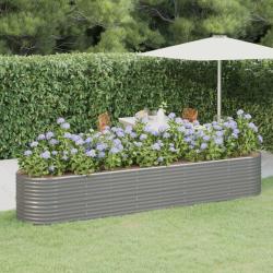 Lit sur&eacute;lev&eacute; de jardin Acier enduit de poudre 368x80x68 cm gris