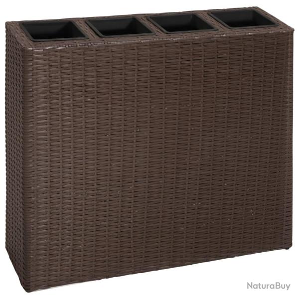 Lit sur�lev� de jardin avec 4 pots R�sine tress�e Marron