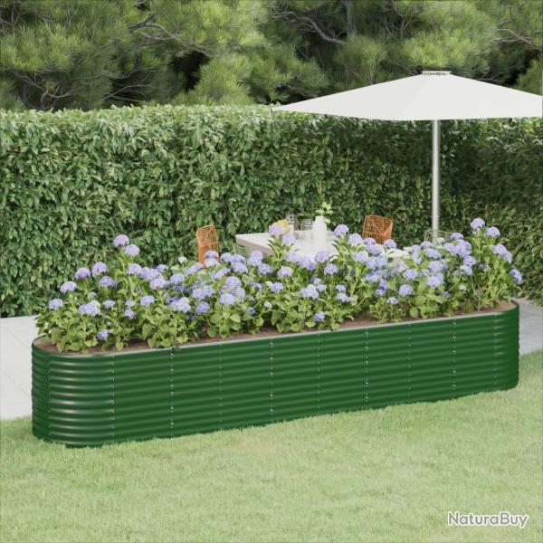 Lit surlev de jardin Acier enduit de poudre 368x80x68 cm Vert alsavelo