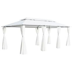 Belv&eacute;d&egrave;re avec rideaux 600x298x270 cm Blanc 180 g/m&sup2;