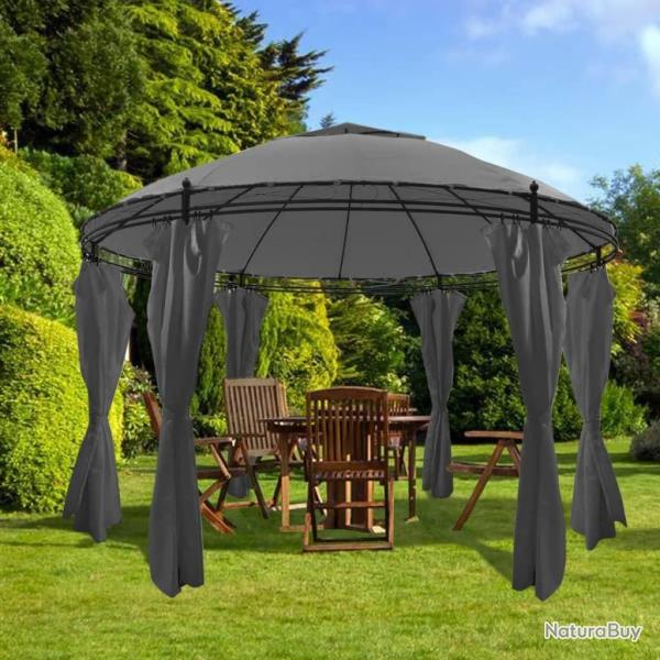 Belv�d�re avec rideaux Rond 3,5 x 2,7 m Anthracite alsavelo