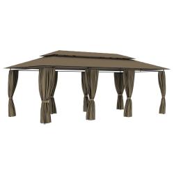 Belv&eacute;d&egrave;re avec rideaux 600x298x270 cm Taupe 180 g/m&sup2;