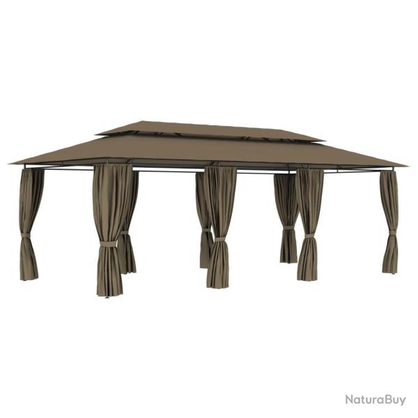 Belv�d�re avec rideaux 600x298x270 cm Taupe 180 g/m�