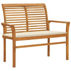 Banc de jardin avec coussin cr&egrave;me 112 cm Bois de teck massif