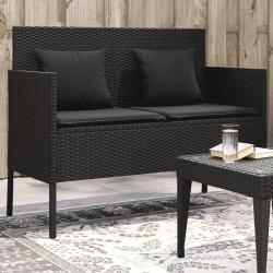 Banc de jardin avec coussins noir r&eacute;sine tress&eacute;e