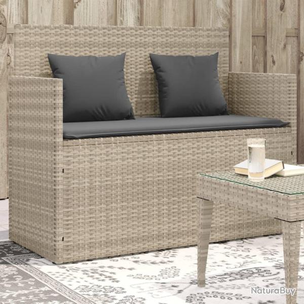 Banc de jardin avec coussins gris clair r�sine tress�e