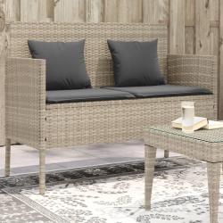 Banc de jardin avec coussins gris clair r&eacute;sine tress&eacute;e