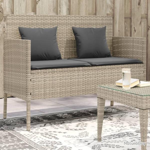 Banc de jardin avec coussins gris clair r�sine tress�e