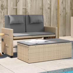 Banc inclinable de jardin avec coussins beige r&eacute;sine tress&eacute;e