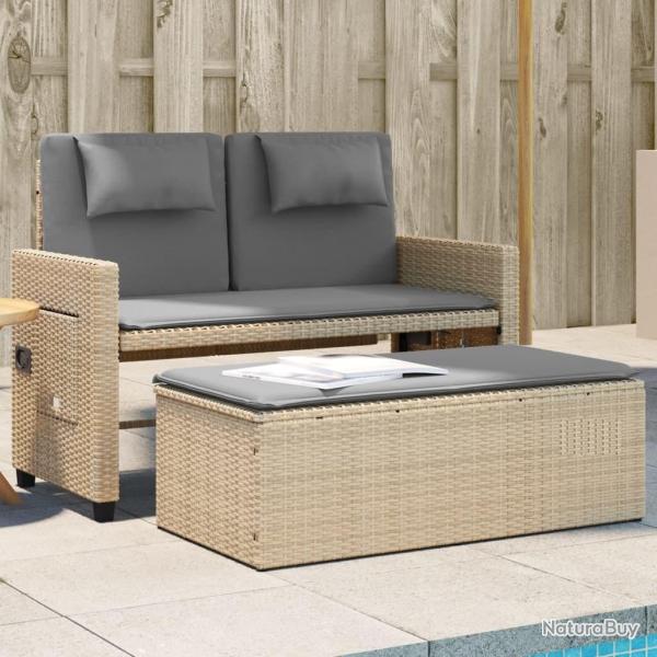 Banc inclinable de jardin avec coussins beige r�sine tress�e