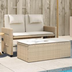Banc inclinable de jardin avec coussins beige r&eacute;sine tress&eacute;e
