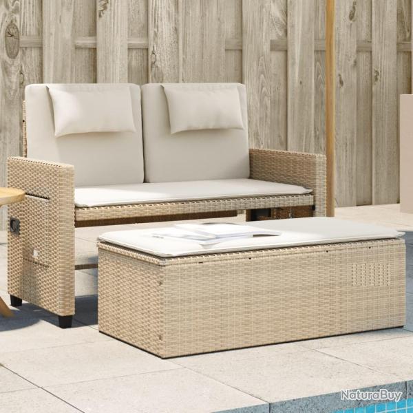Banc inclinable de jardin avec coussins beige r�sine tress�e alsavelo
