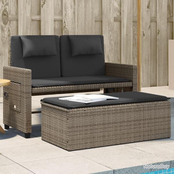 Banc inclinable de jardin avec coussins gris r�sine tress�e