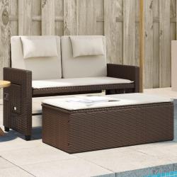 Banc inclinable de jardin avec coussins marron r&eacute;sine tress&eacute;e