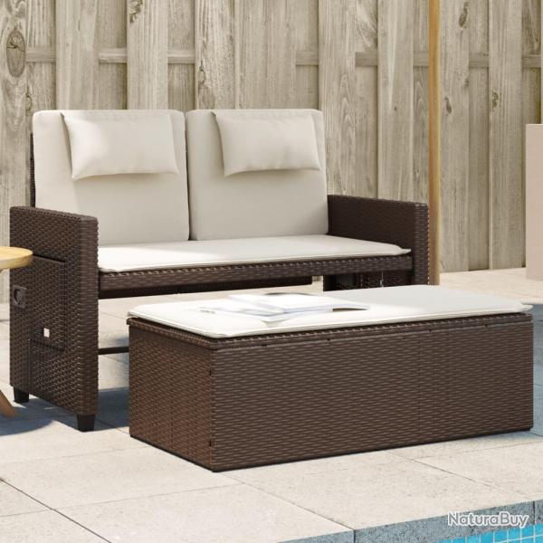 Banc inclinable de jardin avec coussins marron r�sine tress�e alsavelo
