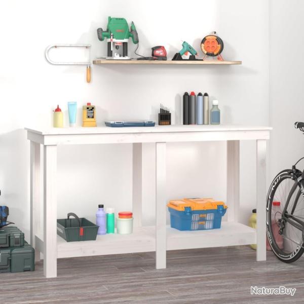 Banc de travail Blanc 140x50x80 cm Bois de pin massif alsavelo