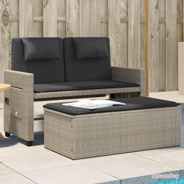 Banc inclinable de jardin et coussins gris clair r�sine tress�e