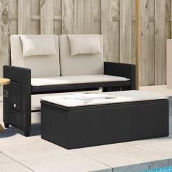 Banc inclinable de jardin avec coussins noir r&eacute;sine tress&eacute;e