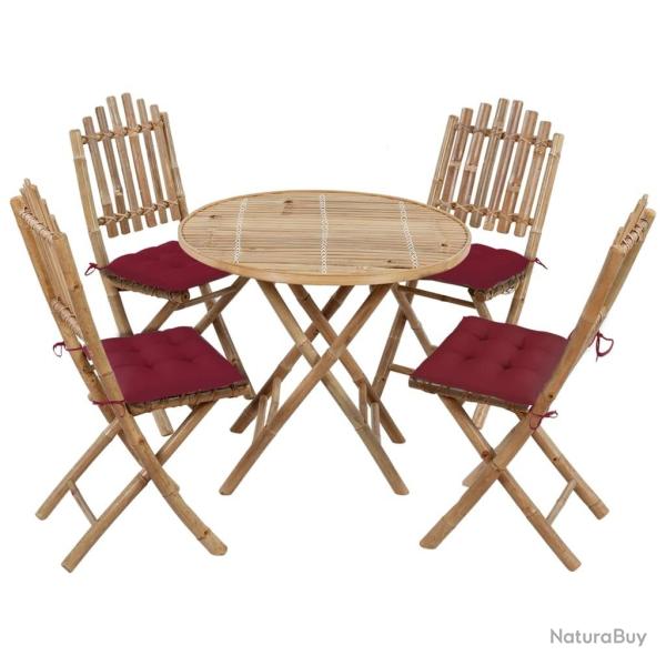 Ensemble � manger d'ext�rieur pliable 5pcs avec coussins Bambou