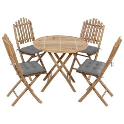 Ensemble &agrave; manger d'ext&eacute;rieur pliable 5pcs avec coussins Bambou