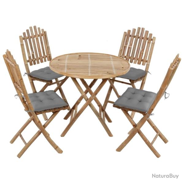 Ensemble � manger d'ext�rieur pliable 5pcs avec coussins Bambou alsavelo