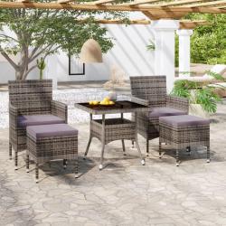 Ensemble &agrave; Manger jardin 5 pcs r&eacute;sine tress&eacute;e verre tremp&eacute; Gris