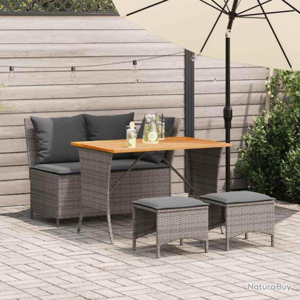 Ensemble � manger jardin 4pcs et coussins Gris R�sine tress�e alsavelo