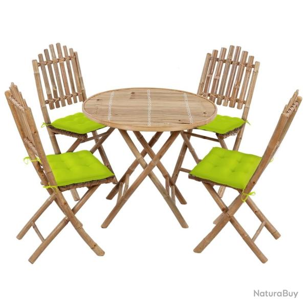 Ensemble � manger d'ext�rieur pliable 5pcs avec coussins Bambou alsavelo