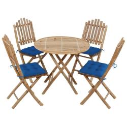 Ensemble &agrave; manger d'ext&eacute;rieur pliable 5pcs avec coussins Bambou