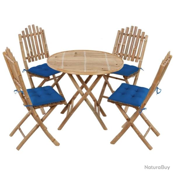 Ensemble � manger d'ext�rieur pliable 5pcs avec coussins Bambou