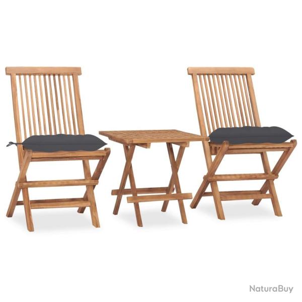 Ensemble � manger d'ext�rieur pliable avec coussin 3 pcs Teck