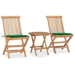 Ensemble &agrave; manger d'ext&eacute;rieur pliable avec coussin 3 pcs Teck