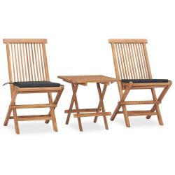 Ensemble &agrave; manger d'ext&eacute;rieur pliable avec coussin 3 pcs Teck