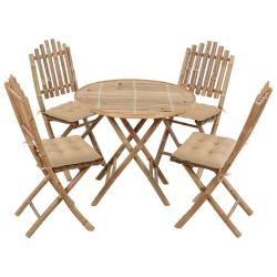 Ensemble &agrave; manger d'ext&eacute;rieur pliable 5pcs avec coussins Bambou