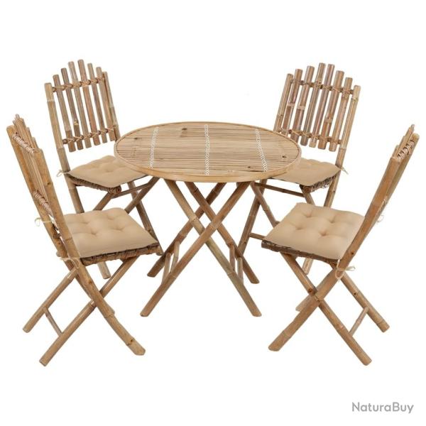 Ensemble � manger d'ext�rieur pliable 5pcs avec coussins Bambou