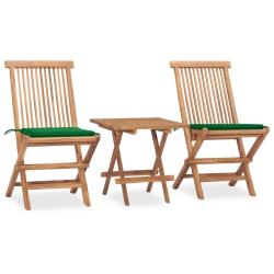 Ensemble &agrave; manger d'ext&eacute;rieur pliable avec coussin 3 pcs Teck