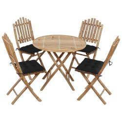 Ensemble &agrave; manger d'ext&eacute;rieur pliable 5pcs avec coussins Bambou