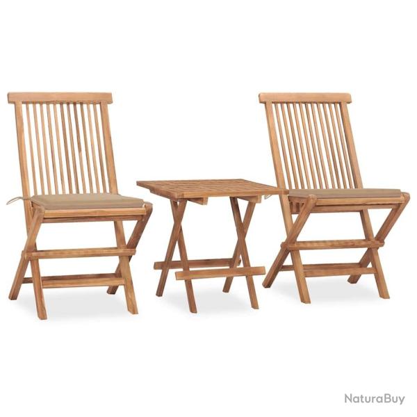 Ensemble � manger d'ext�rieur pliable avec coussin 3 pcs Teck alsavelo
