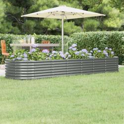 Lit sur&eacute;lev&eacute; de jardin Acier enduit de poudre 296x80x36 cm gris