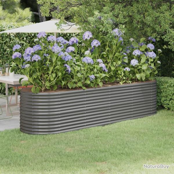 Lit sur�lev� de jardin Acier enduit de poudre 296x80x68 cm gris alsavelo
