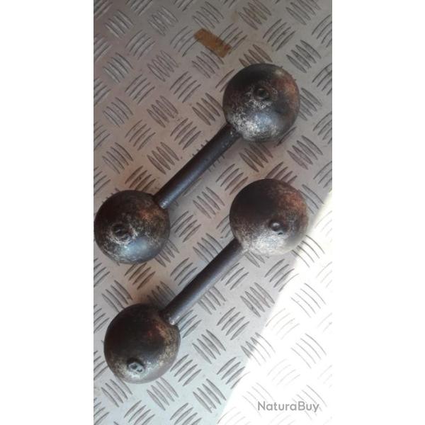 Paire d'Halt�res 1900 Fonte 2 x 3 Kgs Anciens Objets du XX�me Muscu D�coration Collection