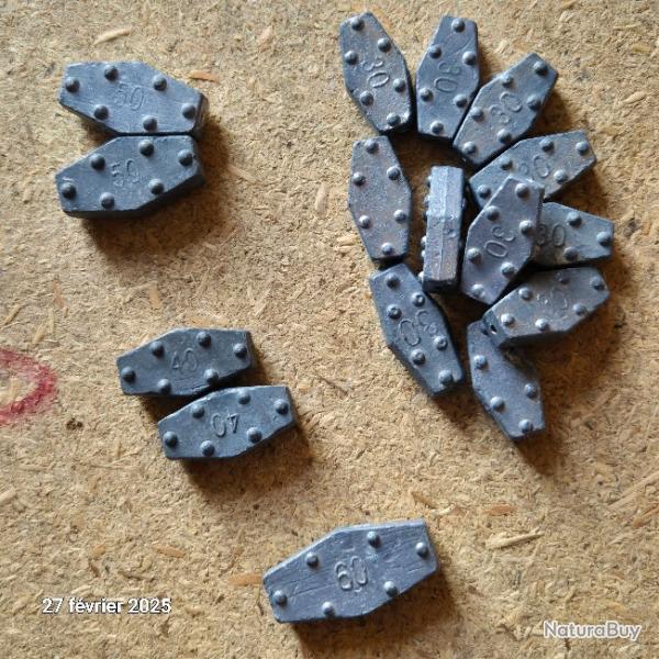 Lot de plomb hexagonaux avec des poids diffrents , pour la pche 30, 40, 50, 60 grs