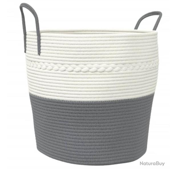 Panier de rangement �43x38 cm - Gris et blanc - 100% Coton �l�gant et pratique
