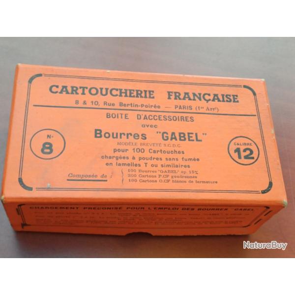 Cartoucherie Fran�aise - boite d'accessoires Bourres Gabel n�8 calibre 12 - NEUVE