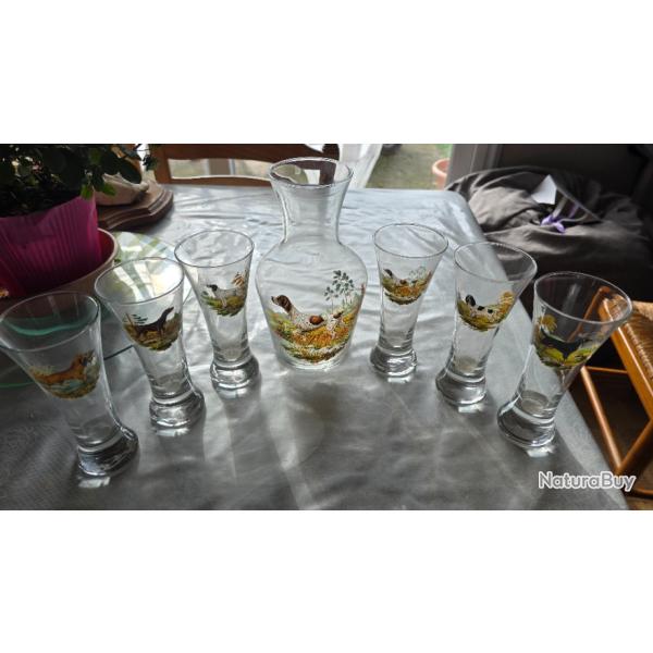 Lot 6 verres � pastis /ricard avec la carafe d�cor�s animaux