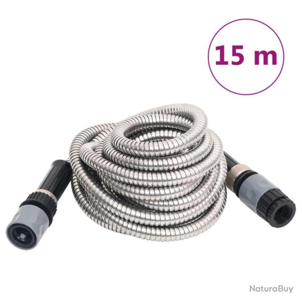 Tuyau d'arrosage et buse de pulv�risation argent� 0,6" 15m inox