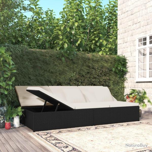 Transat convertible avec coussins R�sine tress�e Noir alsavelo
