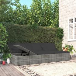 Transat convertible avec coussin R&eacute;sine tress&eacute;e Gris fonc&eacute;