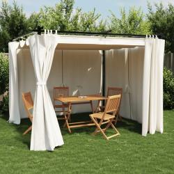 Tonnelle avec rideaux cr&egrave;me 3x3 m acier