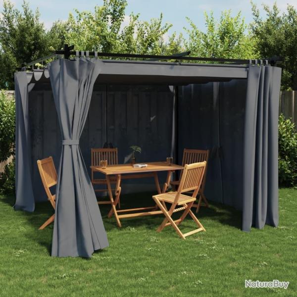 Tonnelle avec rideaux anthracite 3x3 m acier